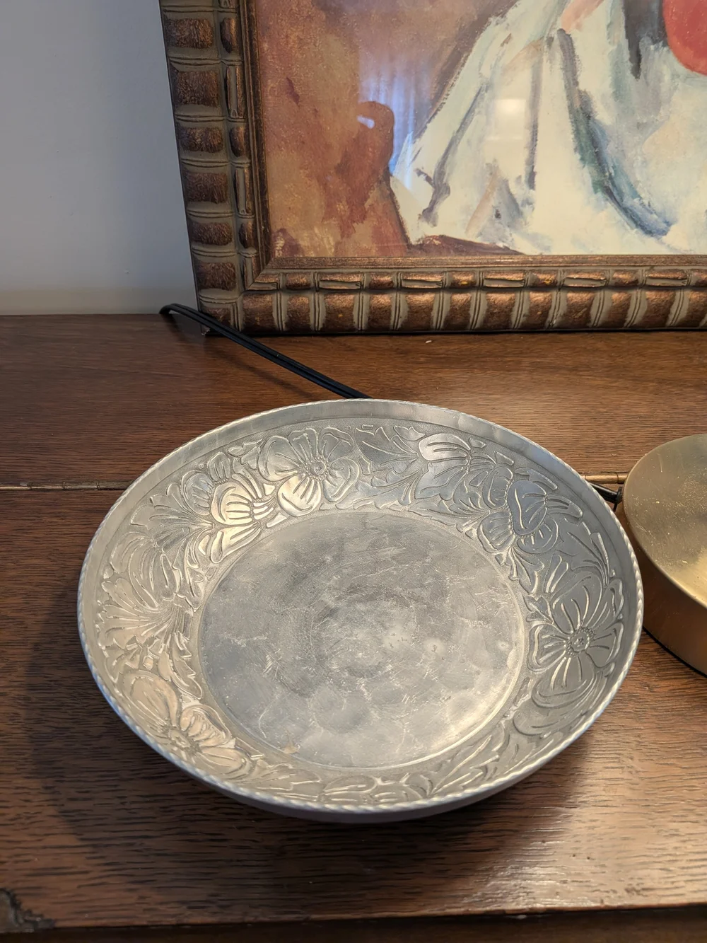 Everlast Hand Forged Aluminum Floral Catchall Dish Tray #1945 Vintage